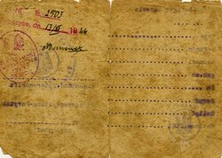 Ausweis Józefa Filipowicza zamieszkałego w Porycku (Pawliwce), wystawiony 1 II 1943 r. W marcu 1944 r. dokument potwierdzony w Ropczycach w powiecie dębickim. Zbiory Piotra Filipowicza (nr 3)